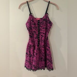 Betsey Johnson Hot Pink and Black Graphic Print Slip Dress
